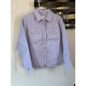 Wavvy Jacket Women Size M Purple Cotton Long Sleeve Pocket Collared Button Down